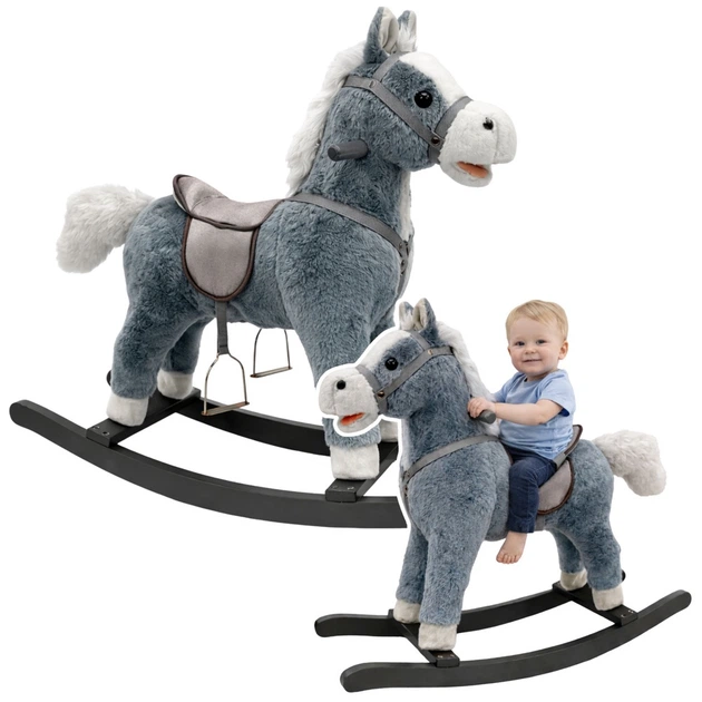 Koń na biegunach LEAN Toys z dźwiękami 74 x 22 x 48 cm Szary (578620) (5905679071090) - obraz 3