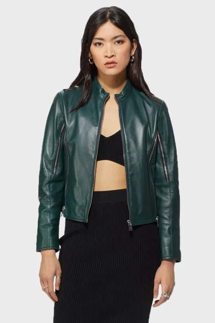 Жіноча зелена шкіряна куртка soft zip 223 YPS S 107284 - Фото 1 Жіноча зелена шкіряна куртка soft zip 223 YPS S 107284 - зображення 1