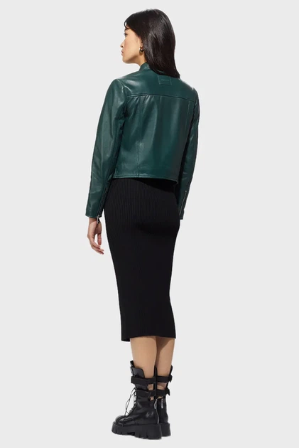Жіноча зелена шкіряна куртка soft zip 223 YPS S 107284 - Фото 3 Жіноча зелена шкіряна куртка soft zip 223 YPS S 107284 - зображення 3