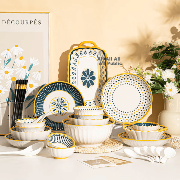 Набір посуду керамічний CERAMICS тарілка для риби+палички скандинавський 38 предметів подарунковий - зображення 6