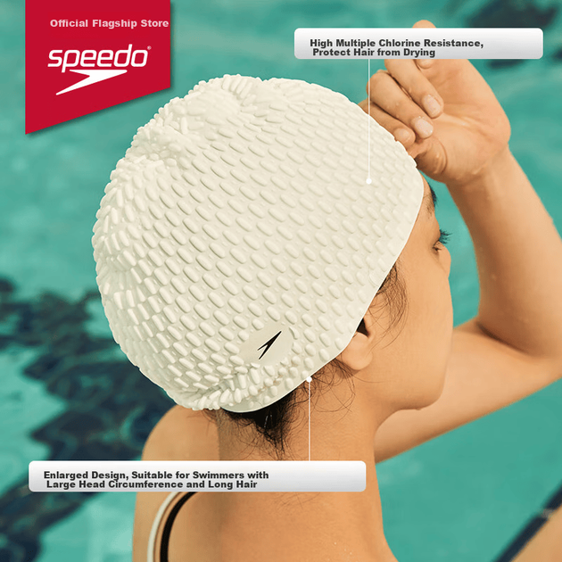 Силиконовая плавательная шапочка Speedo для взрослых, объемная шапочка для длинных волос, удобная водонепроницаемая защита для ушей, стильная плавательная шапочка, белая. - изображение 2
