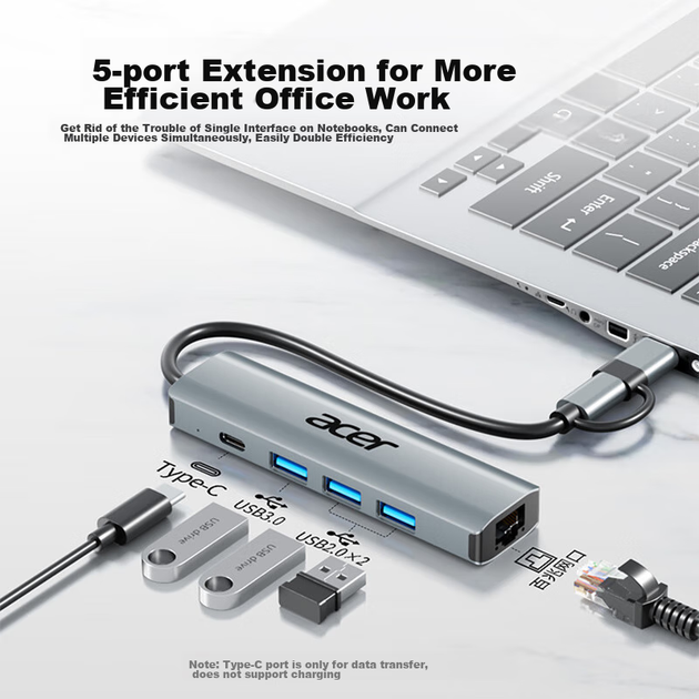 Адаптер Acer Type-C/USB на Ethernet, концентратор-розгалужувач, концентратор-спліттер, мережевий кабель для ноутбука, адаптер RJ45, конвертер, док-станція розширення для робочого столу - Фото 1 Адаптер Acer Type-C/USB на Ethernet, концентратор-розгалужувач, концентратор-спліттер, мережевий кабель для ноутбука, адаптер RJ45, конвертер, док-станція розширення для робочого столу - изображение 1