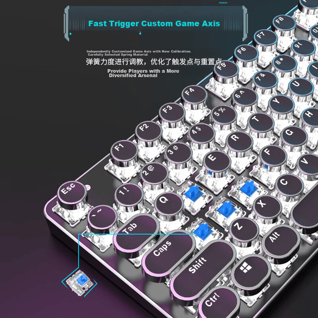 Беспроводная Bluetooth-клавиатура и мышь EWEADN TK950 в стиле панк, проводная, трехрежимная, для офиса и игр, компьютера, ноутбука, ретро-периферия с синими переключателями, 104 клавиши, розовый цвет с белой подсветкой. - изображение 2