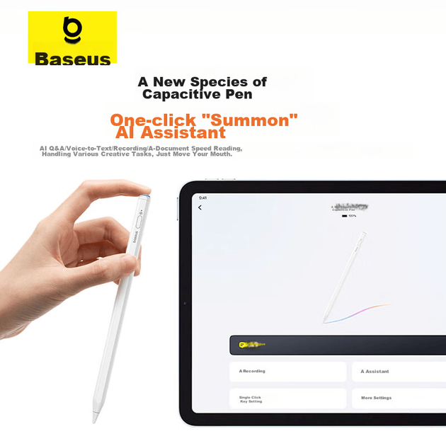 Емкостной стилус BASEUS для iPad, совместимый с Apple Pencil 2026 Pro/Air/Mini/iPad11, для сенсорных экранов планшетов, Apple Pencil второго поколения. - изображение 2