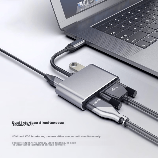 Док-станція розширення Isky Type-C, перетворювач USB-C на HDMI/VGA, 4K, для комп'ютерів Apple MacBook, розширює можливості iPad Pro, підключається до телевізора-проектора, адаптер для планшетів Huawei - зображення 6