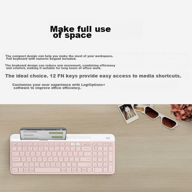 Беспроводная Bluetooth-клавиатура Logitech Fashion Series K580, офисная клавиатура, портативная ультратонкая клавиатура для ноутбука, клавиатура для планшета, розовый цвет Zhuyu, 101 клавиша. - изображение 5
