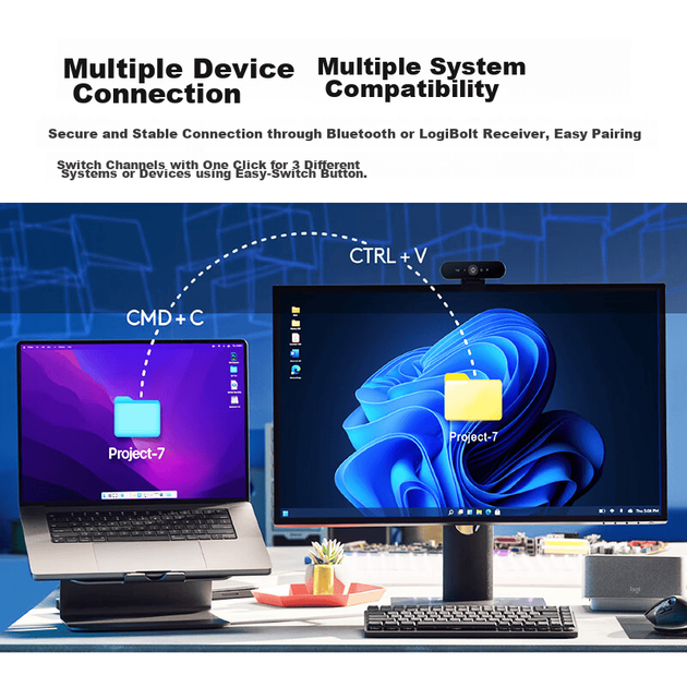 Logitech MX MECHANICAL Високопродуктивна бездротова механічна клавіатура з двома режимами роботи, низьким рівнем шуму, розумна клавіатура, 84 клавіші з синіми перемикачами - зображення 5