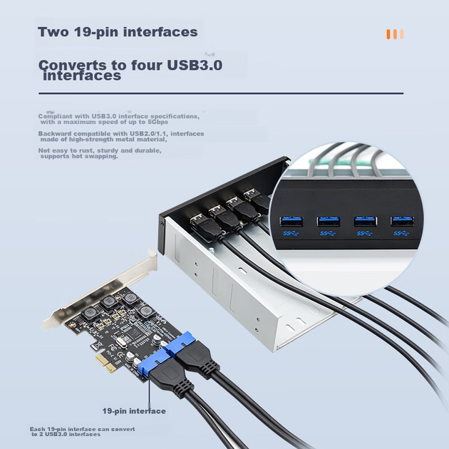 Плата расширения EB-LINK PCIE 4×USB3.0 для ПК с оптическим приводом - изображение 3
