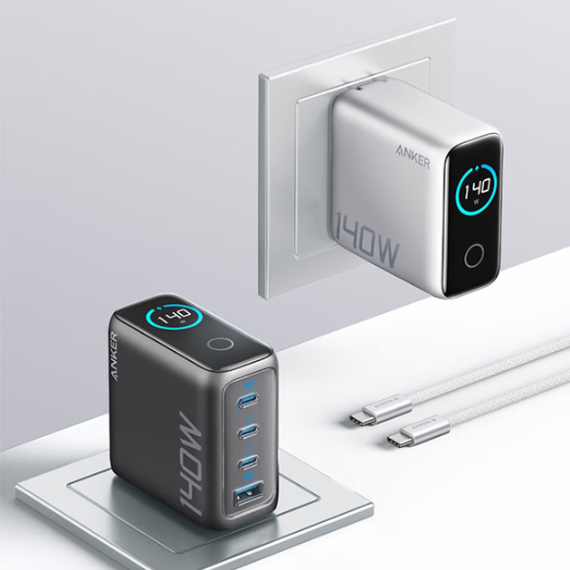 Комплект зарядного устройства ANKE Smart Display 140 Вт, с GaN-экраном, разъемом Type-C, поддержкой быстрой зарядки PD и мощностью 100 Вт, для телефонов Apple iPhone 17 и ноутбуков, серебристый. - зображення 6