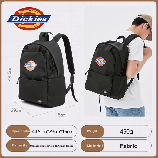 Рюкзак Dickies, новая модель для мужчин и женщин, легкий школьный рюкзак с несколькими отделениями для учеников средней и старшей школы, вместительный рюкзак для путешествий на открытом воздухе, черный. - Фото 4 Рюкзак Dickies, новая модель для мужчин и женщин, легкий школьный рюкзак с несколькими отделениями для учеников средней и старшей школы, вместительный рюкзак для путешествий на открытом воздухе, черный. - изображение 4
