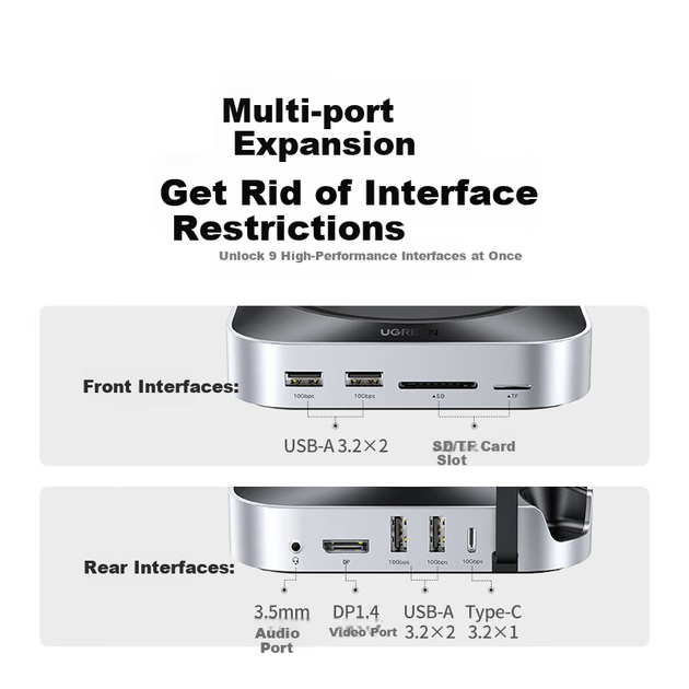 Корпус для M.2 SSD-накопителей UGREEN, совместимый с док-станцией расширения Mac Mini M4, DisplayPort, USB 3.2, совместимый с устройствами Apple Host, интерфейс Thunderbolt 4/5. - зображення 5