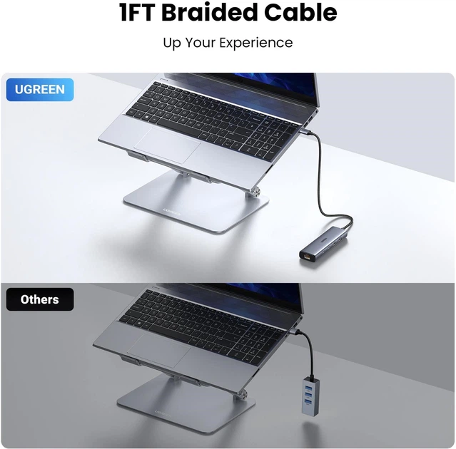 USB-хаб Ugreen CM512 USB-C to 2xUSB-C 3.1 + USB 3.2 + USB 2.0 + RJ-45 Gray (45320) - зображення 8
