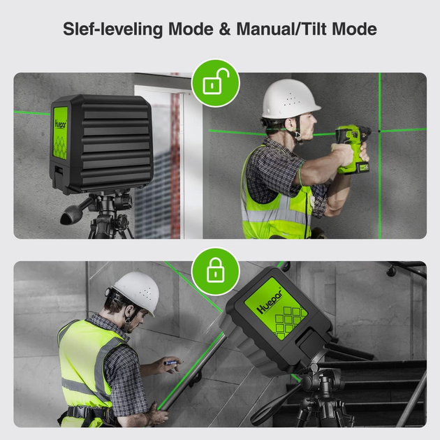 Лазерный уровень Huepar B011G нивелир двухлучевой с зеленым перекрестным лазером автоматическим выравниванием - изображение 3