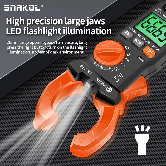 Токовые клещи SNAKOL SK-218 TrueRMS 600В AC/DC постоянный ток мультиметр вольтметр амперметр - Фото 8 Токовые клещи SNAKOL SK-218 TrueRMS 600В AC/DC постоянный ток мультиметр вольтметр амперметр - изображение 8