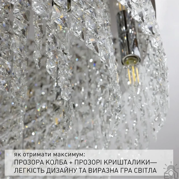 Люстра на 12 ламп ESLLSE KRYSTAL R E14 600x170 мм Хром - Фото 4 Люстра на 12 ламп ESLLSE KRYSTAL R E14 600x170 мм Хром - зображення 4