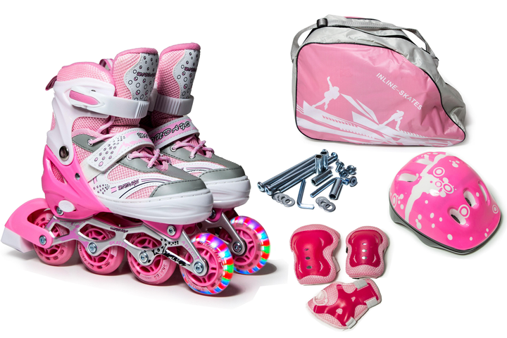Комплект детских роликов Happy Pink раздвижные + защита + шлем (34-37) - Фото 2 Комплект детских роликов Happy Pink раздвижные + защита + шлем (34-37) - изображение 2