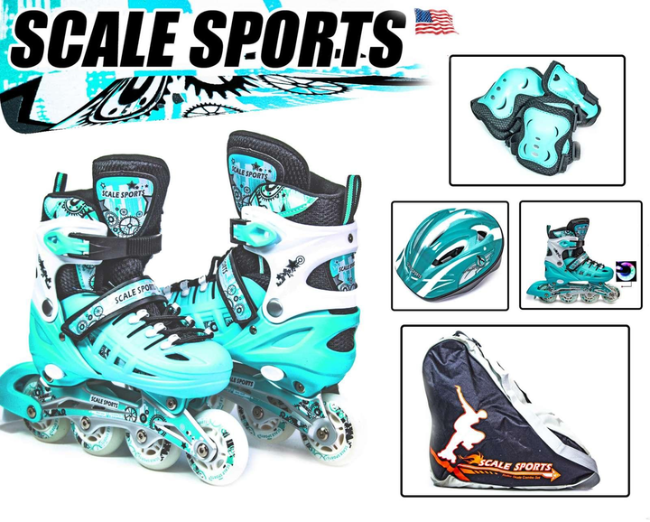 Комплект детских роликов Scale Sports Mint раздвижные + защита + шлем (29–33) - изображение 2