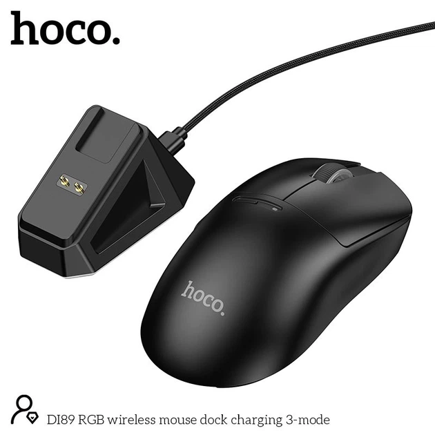 Миша HOCO RGB wireless mouse dock charging 3-mode DI89 |2.4G/BT/Type-C| Black - зображення 3