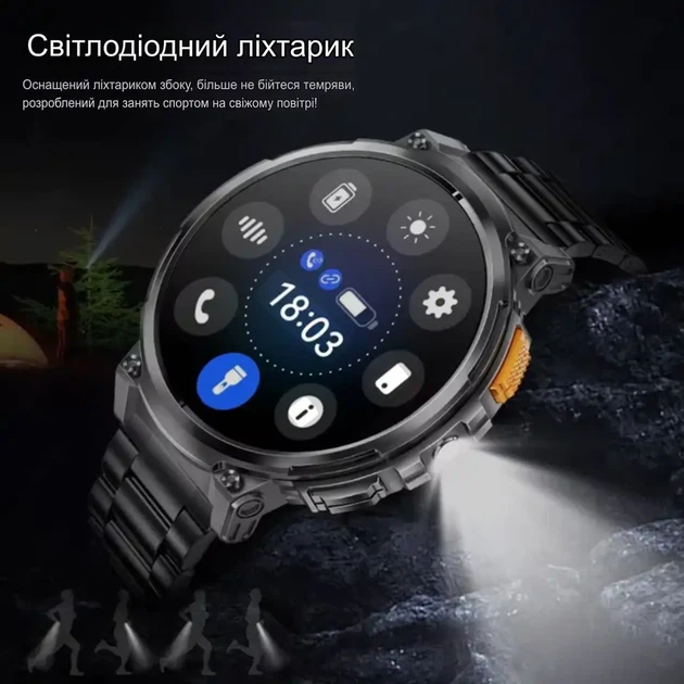 Смарт-годинник LEMFO K66, IP68, батарея 730 мА·год, ліхтар, екран 1,85' IPS Метал + Силікон - Фото 6 Смарт-годинник LEMFO K66, IP68, батарея 730 мА·год, ліхтар, екран 1,85' IPS Метал + Силікон - изображение 6
