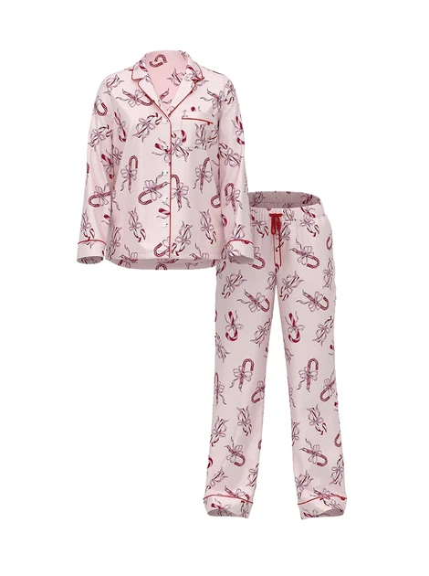 Жіноча піжама (Штани + Сорочка) Victoria's Secret (287117967852) Signature Satin Long Pajama Set L рожева - зображення 3