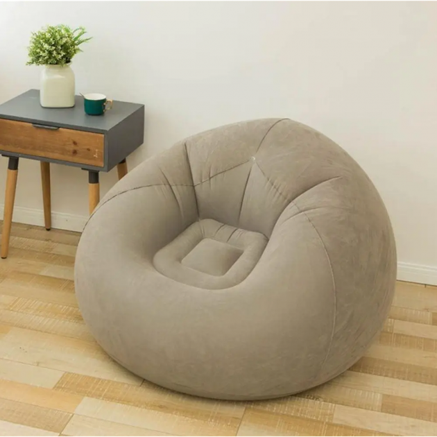 Надувне крісло-пуф Inflatable Sofa Надувне крісло-мішок 110×110×85 см з насосом Бежевий - зображення 5
