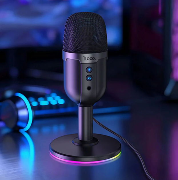 Настольный микрофон Hoco Bright USB L25 конденсаторный RGB подсветка для стрима и записи - Фото 5 Настольный микрофон Hoco Bright USB L25 конденсаторный RGB подсветка для стрима и записи - изображение 5