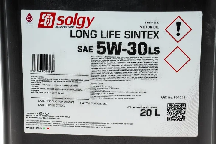 Олива моторна Solgy Long Life Sintex LS 5W-30 (20л.) - изображение 2