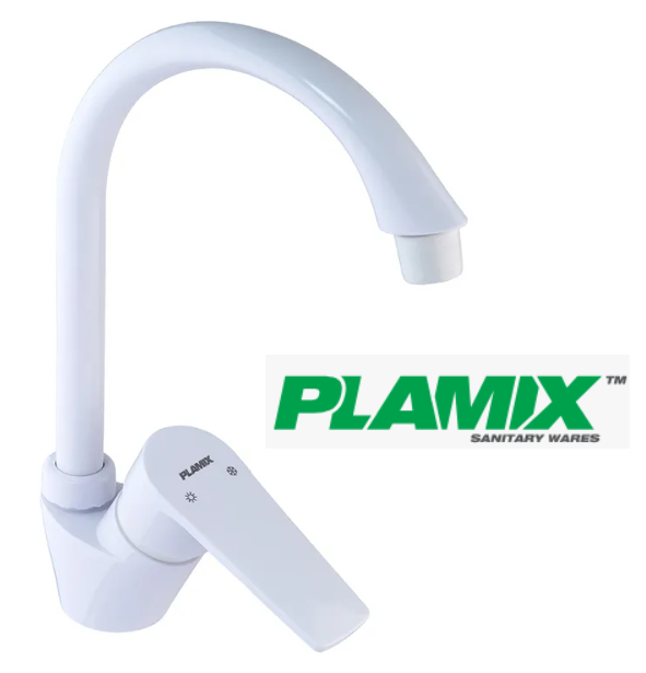 Пластиковый смеситель Plamix для кухни белый однорычажный белого цвета пластмассовый кран для мойки (0615) - изображение 2