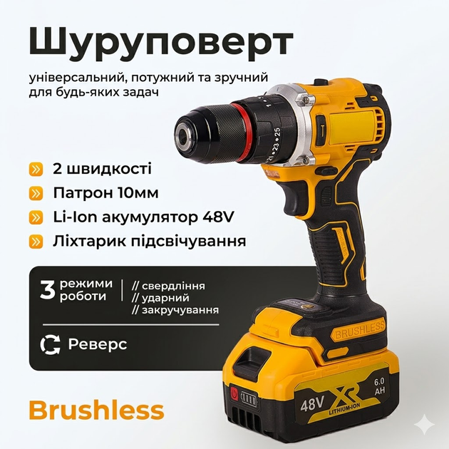Набор аккумуляторного инструмента 2в1 мощный шуруповерт 75 Nm и болгарка 125 мм 48V 6.0Ah желтый в кейсе - изображение 2