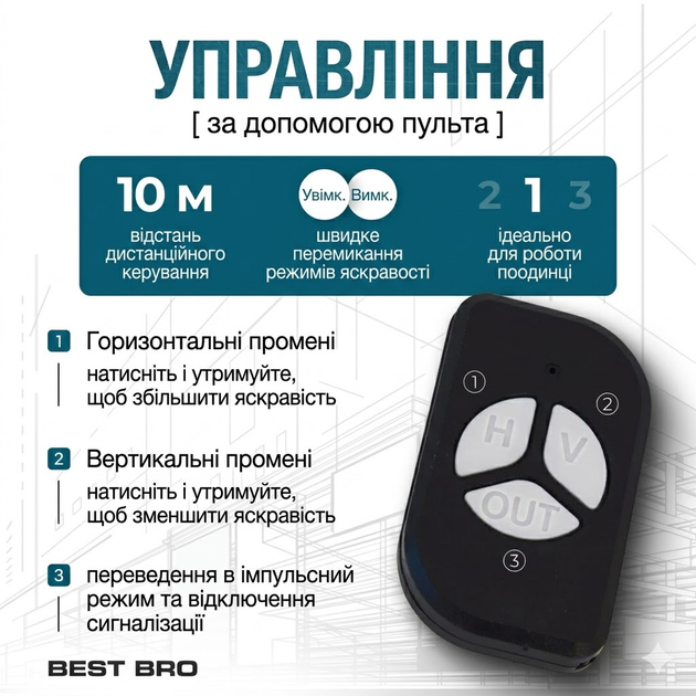 Лазерний рівень 4D 16 ліній акумуляторний із цифровим дисплеєм пультом ДК і штативом у кейсі - зображення 10