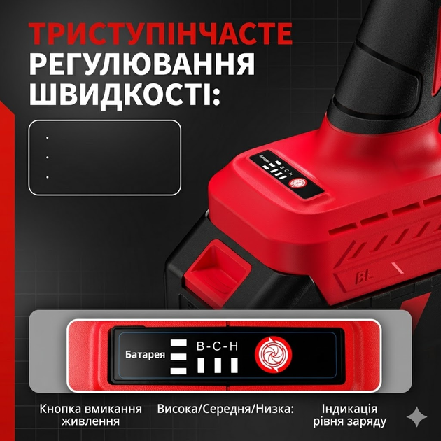 Безщіткова акумуляторна болгарка 125 мм під диск 21V з плавним пуском і двома акумуляторами в кейсі червона - зображення 8