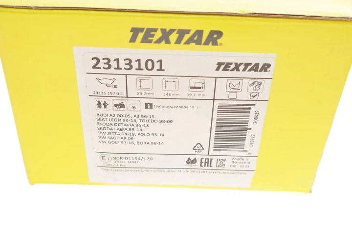 Комплект гальмівних колодок TEXTAR 2313101 TEXTAR 2313101 Skoda Octavia, Fabia, Roomster, Yeti; Volkswagen Bora, Golf, Polo, Caddy, Jetta; Audi A3, A2; Seat Toledo, Leon 180698151A, 1JE698151A, 1K0698151M - изображение 8