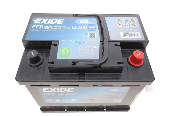 Акумулятори EXIDE EL600 Suzuki Vitara; Fiat Punto, Doblo, 500; Toyota Yaris; KIA Picanto; Dodge Dart; Volkswagen Golf, Passat, Caddy; Audi Q3; Seat Leon; Renault Duster; Ford Fiesta; Skoda Karoq 000915105EB, 244104823R, 288000Y010 - зображення 2