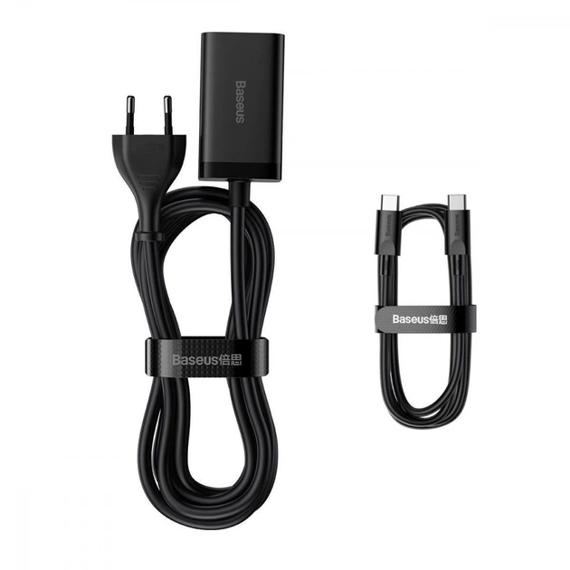 МЗП Baseus GaN3 Pro 65W (2 Type-C + 2 USB) + Кабель Type-C to Type-C 100W (1m) black - зображення 8