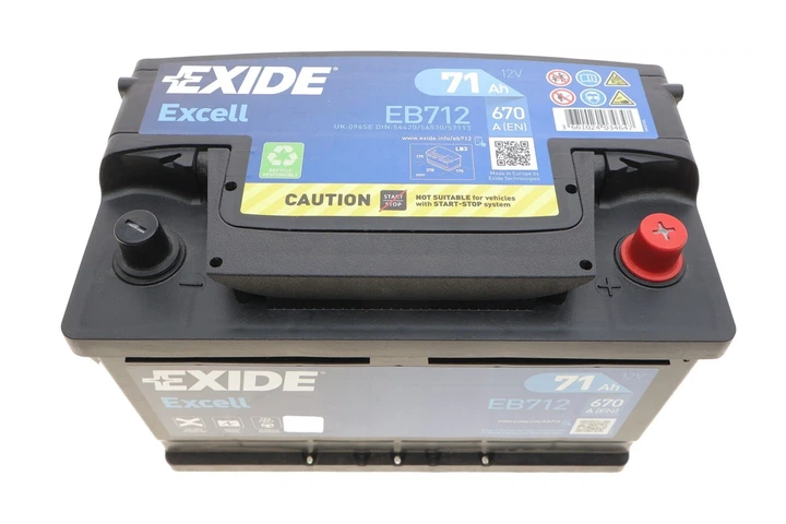 Акумулятор EXIDE EB712 Audi 100, A6; Opel Astra, Omega, Zafira; Ford Transit, Fiesta, Mondeo, C-Max, Focus, Ranger; Renault Laguna, Grand Scenic; BMW 5 Series; Alfa Romeo GT 1672942, 1672941, 191915105AB - изображение 3