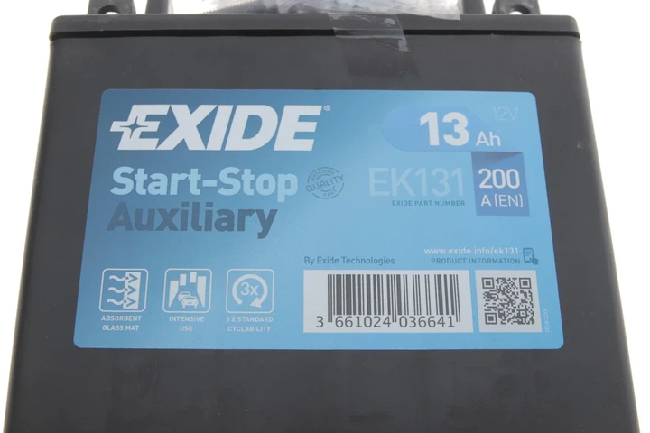 Акумулятор EXIDE EK131 Audi Q5, A5, A6, A7, Q7; Porsche 911, Panamera; Mercedes Sprinter, A-Class, GLE-Class, S-Class, E-Class, CLS-Class; BMW 5 Series, 6 Series 0009829208, 0009829308, 0009829508 - изображение 2