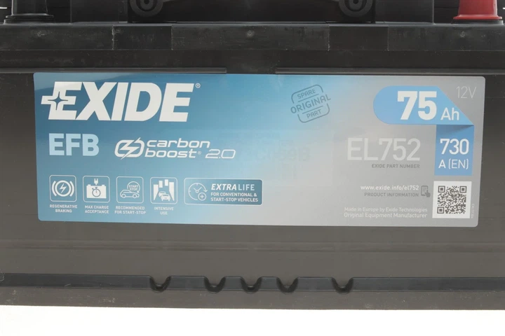 Акумулятор EXIDE EL752 BMW 5 Series; Chevrolet Cruze, Camaro; Ford Transit, S-Max, Focus; Opel Vectra, Insignia; Alfa Romeo 159; Volvo C70, V70, S80, S60; Renault Laguna; Jaguar X-type 1737290, 1789493, 1914971 - изображение 2