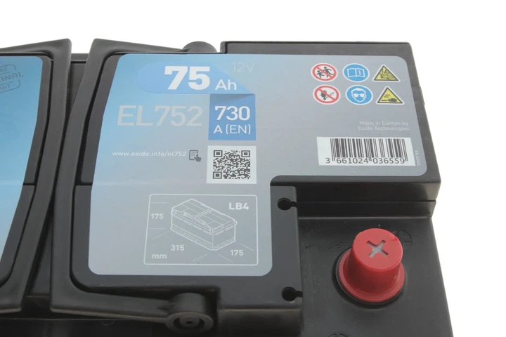 Акумулятор EXIDE EL752 BMW 5 Series; Chevrolet Cruze, Camaro; Ford Transit, S-Max, Focus; Opel Vectra, Insignia; Alfa Romeo 159; Volvo C70, V70, S80, S60; Renault Laguna; Jaguar X-type 1737290, 1789493, 1914971 - изображение 4