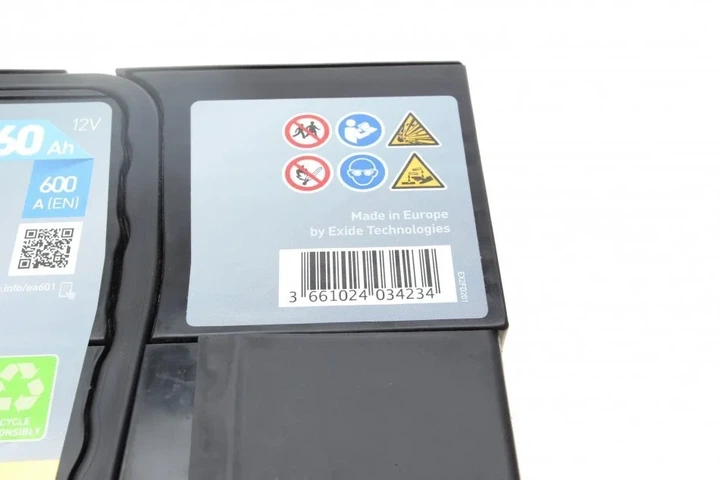 Акумулятор EXIDE EA601 Chevrolet Lacetti, Cruze, Tacuma, Evanda; Chrysler Neon; Hyundai Sonata; KIA Sportage; Mazda 3; Dodge Viper, Nitro; Jeep Wrangler; Seat Ibiza 01579A111K - изображение 5