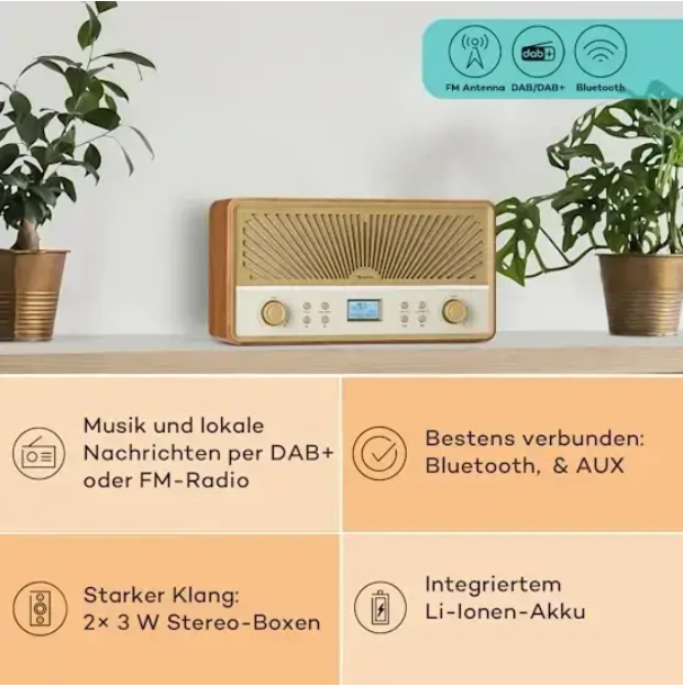 Цифрове радіо Auna Glastonbury Go стерео батарея BT DAB/FM MP3 10041151 (my-5077) - Фото 2 Цифрове радіо Auna Glastonbury Go стерео батарея BT DAB/FM MP3 10041151 (my-5077) - зображення 2