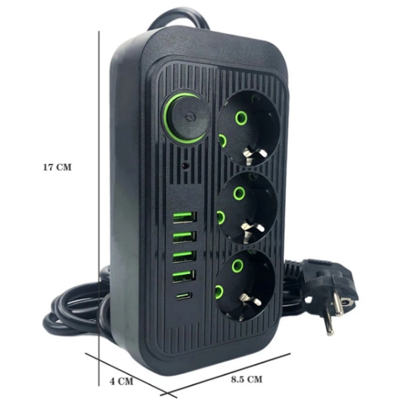 Мережевий фільтр (подовжувач) Power - Socket F09U 3 розетки 4 USB, Type-C 2 дюйми, чорний (3065) - Фото 4 Мережевий фільтр (подовжувач) Power - Socket F09U 3 розетки 4 USB, Type-C 2 дюйми, чорний (3065) - зображення 4