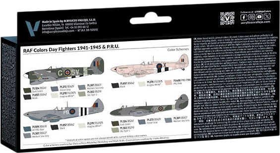 Набір акрилових фарб Vallejo Model Air - Air War - RAF Colors - Day Fighters 1941-1945 and P.R.U. 8 шт x 18 мл (8429551711623) - зображення 2