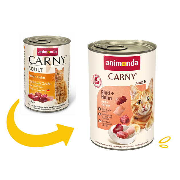Вологий корм для кішок з яловичиною та куркою Animonda Carny Adult Beef + Chicken 400 г - Фото 2 Вологий корм для кішок з яловичиною та куркою Animonda Carny Adult Beef + Chicken 400 г - зображення 2