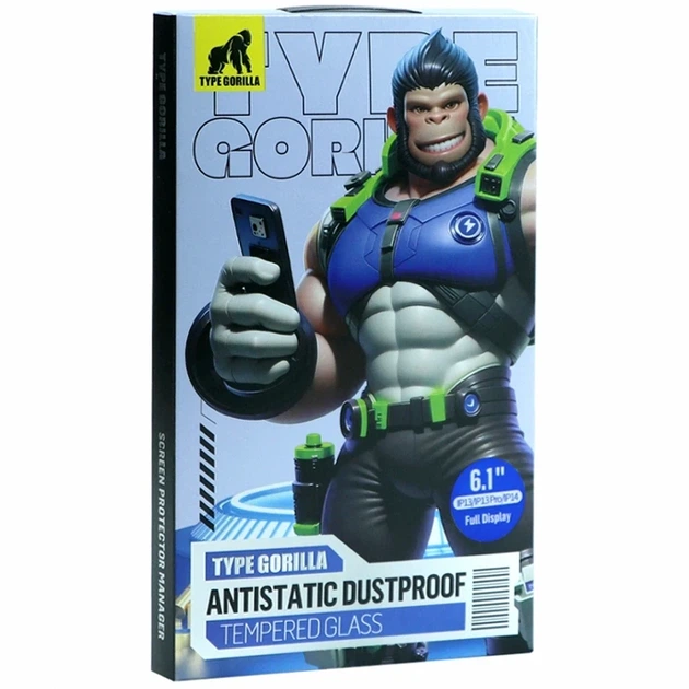 Защитное стекло Type Gorilla 0.33 мм 2.5D HD Anti-Static для iPhone 13 13 Pro 14 16e Черный - изображение 2