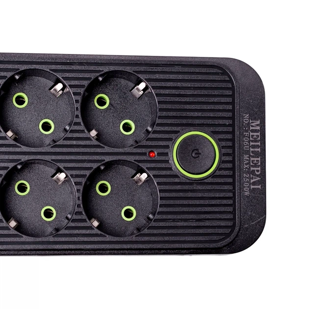 Сетевой фильтр удлинитель 6 розеток 4 USB 1 Type-C 2500 Вт 3 м черный F06U - Фото 5 Сетевой фильтр удлинитель 6 розеток 4 USB 1 Type-C 2500 Вт 3 м черный F06U - изображение 5