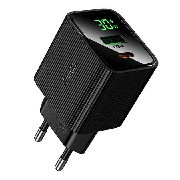 Зарядний пристрій Hoco CS84A 30Вт USB-C USB-A чорний з цифровим дисплеєм для смартфонів і планшетів - Фото 1 Зарядний пристрій Hoco CS84A 30Вт USB-C USB-A чорний з цифровим дисплеєм для смартфонів і планшетів - зображення 1