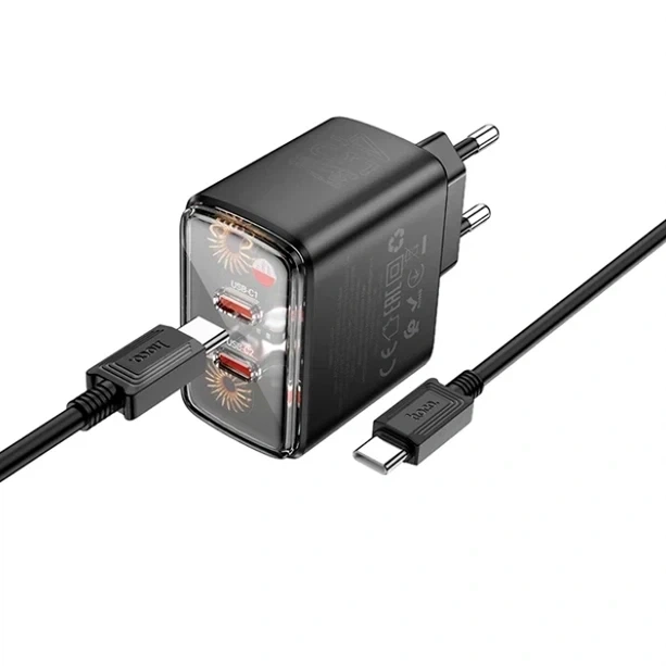 Зарядний пристрій Hoco CS43A 45Вт 2 порти USB Type-C чорне для швидкого заряджання пристроїв - зображення 4