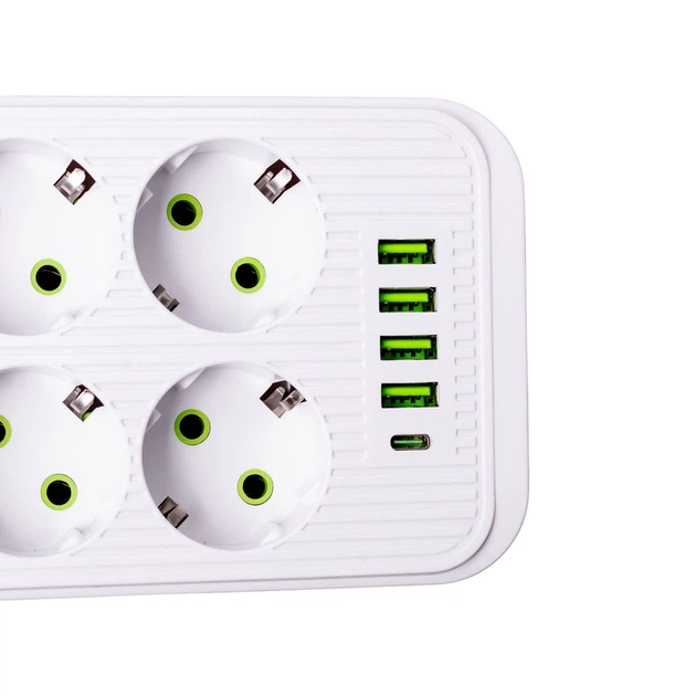 Мережевий фільтр подовжувач 6 розеток 4 USB 1 Type-C 3 м 2500 Вт білий термостійкий ABS F06U - зображення 4