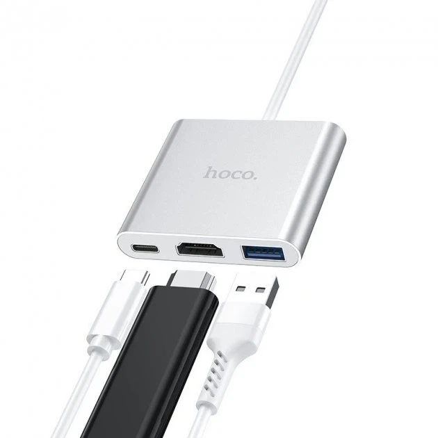 Переходник Hoco HB14 Type-C USB3.0 HDMI PD 67Вт 4К 30Гц алюминий черный - Фото 4 Переходник Hoco HB14 Type-C USB3.0 HDMI PD 67Вт 4К 30Гц алюминий черный - изображение 4