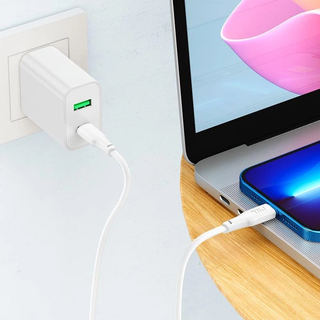 Кабель USB Type-C to Lightning 2м 20W для заряджання iPhone iPad білий Hoco X93 Force - зображення 8